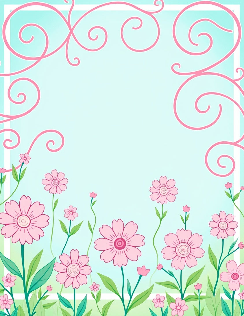 Pink Floral Swirls Garden Pattern Rug