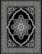 Ornate White Floral Black Pattern Rug