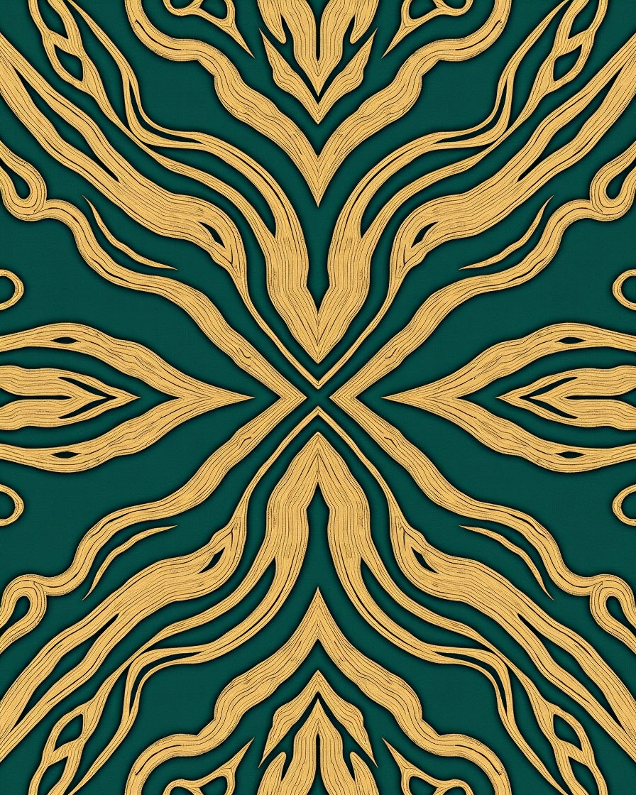 Ornate Teal Gold Abstract Pattern Rug