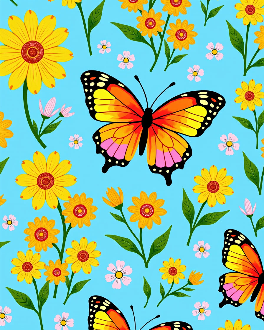 Bright Butterfly Flower Pattern Rug