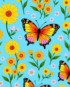 Bright Butterfly Flower Pattern Rug
