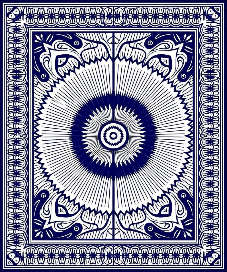 Classic Blue Sunburst Ornamental Rug