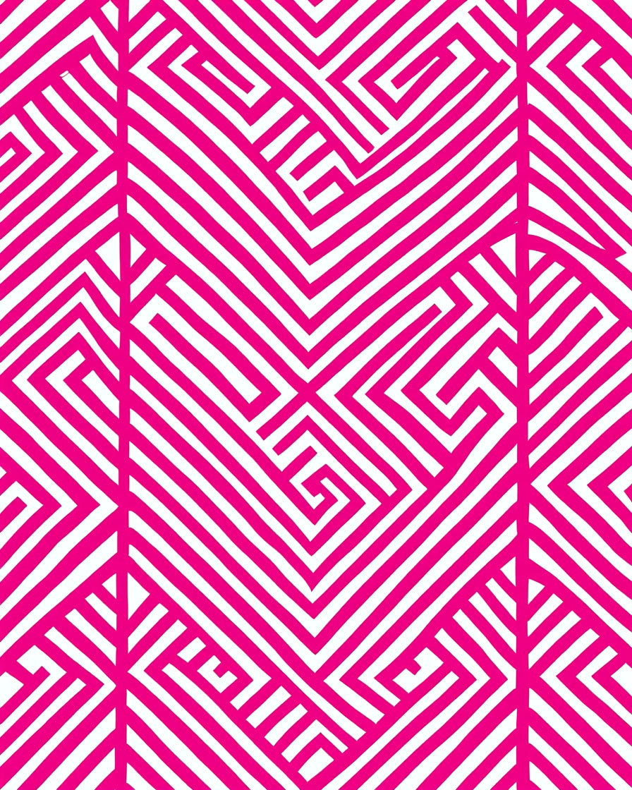 Vibrant Pink Geometric Maze Pattern Rug