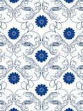 Blue Floral Intricate Scroll Pattern Rug