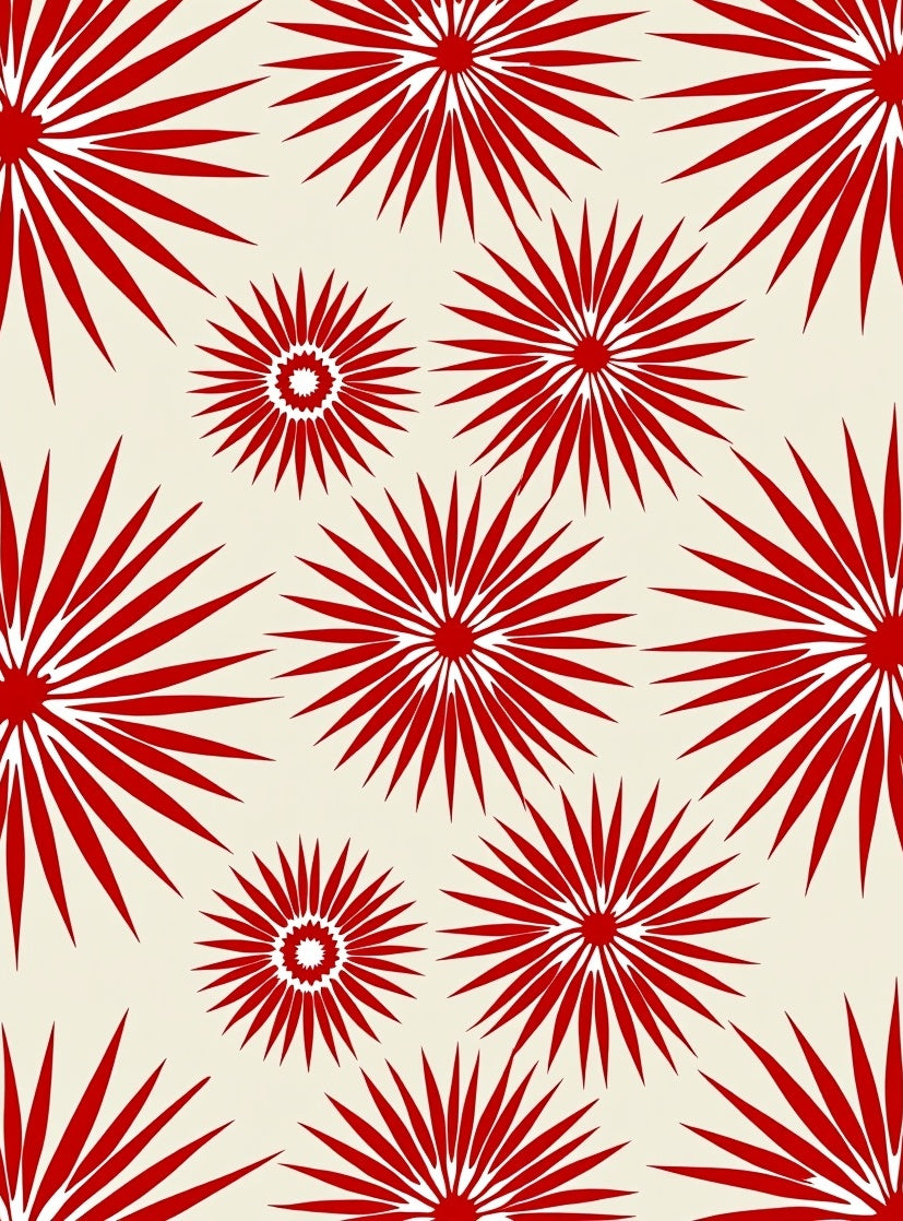 Red Sunburst Floral Pattern Rug
