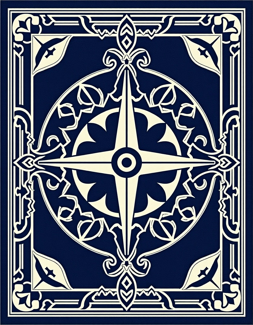 Classic Navy Compass Rose Design Rug