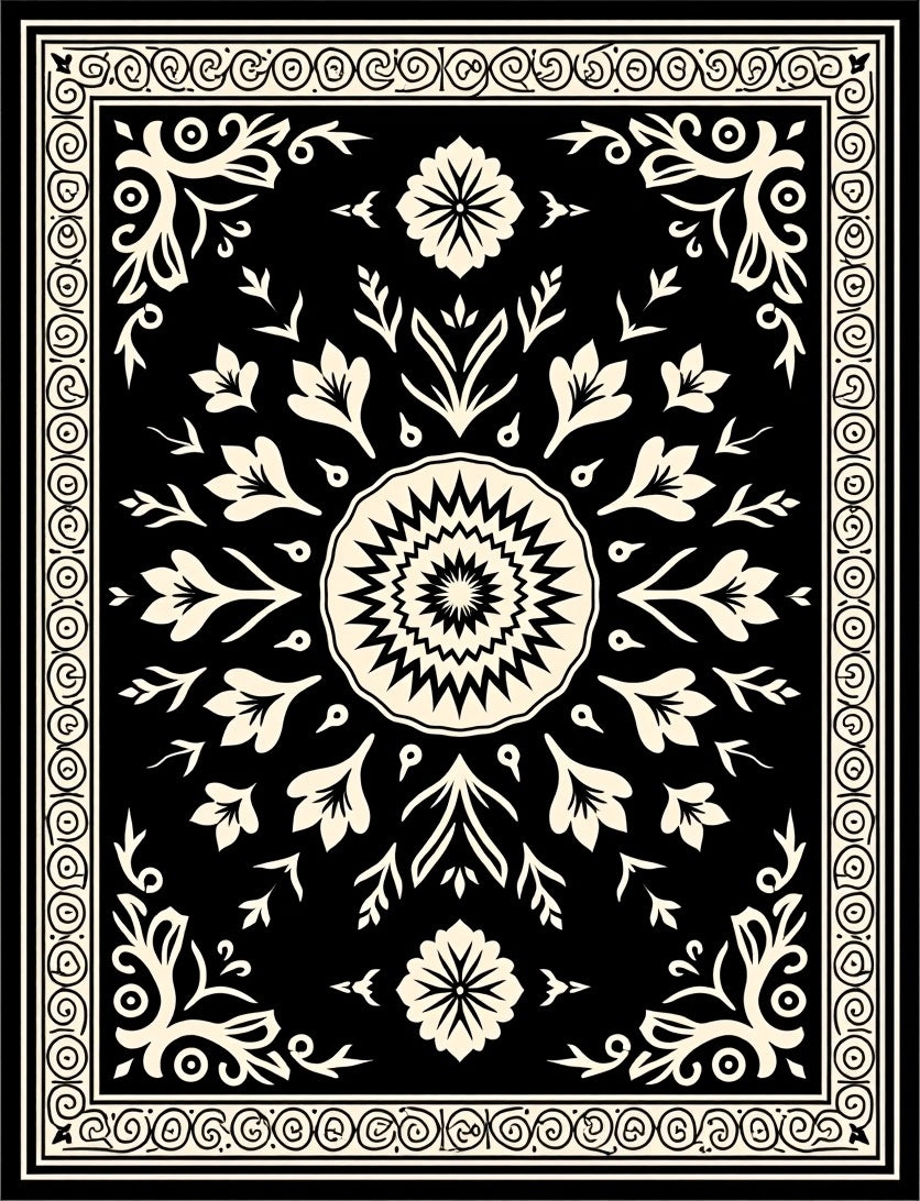 Classic Floral Symmetry Damask Pattern Rug