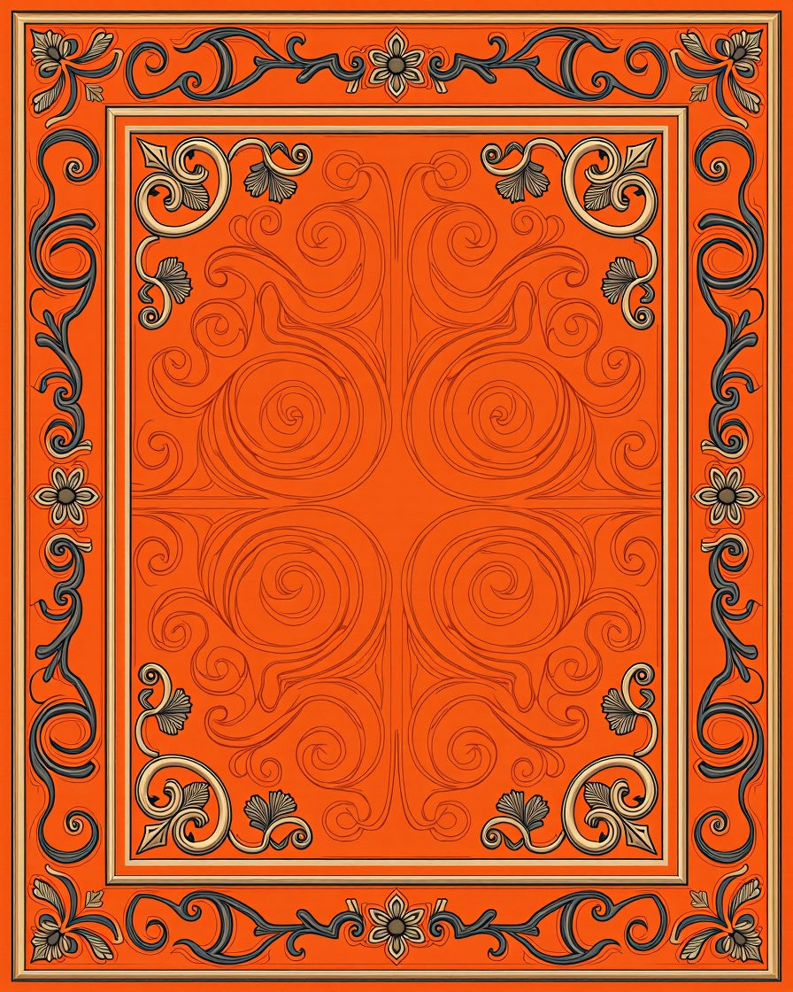 Ornate Floral Scrollwork Vivid Orange Rug