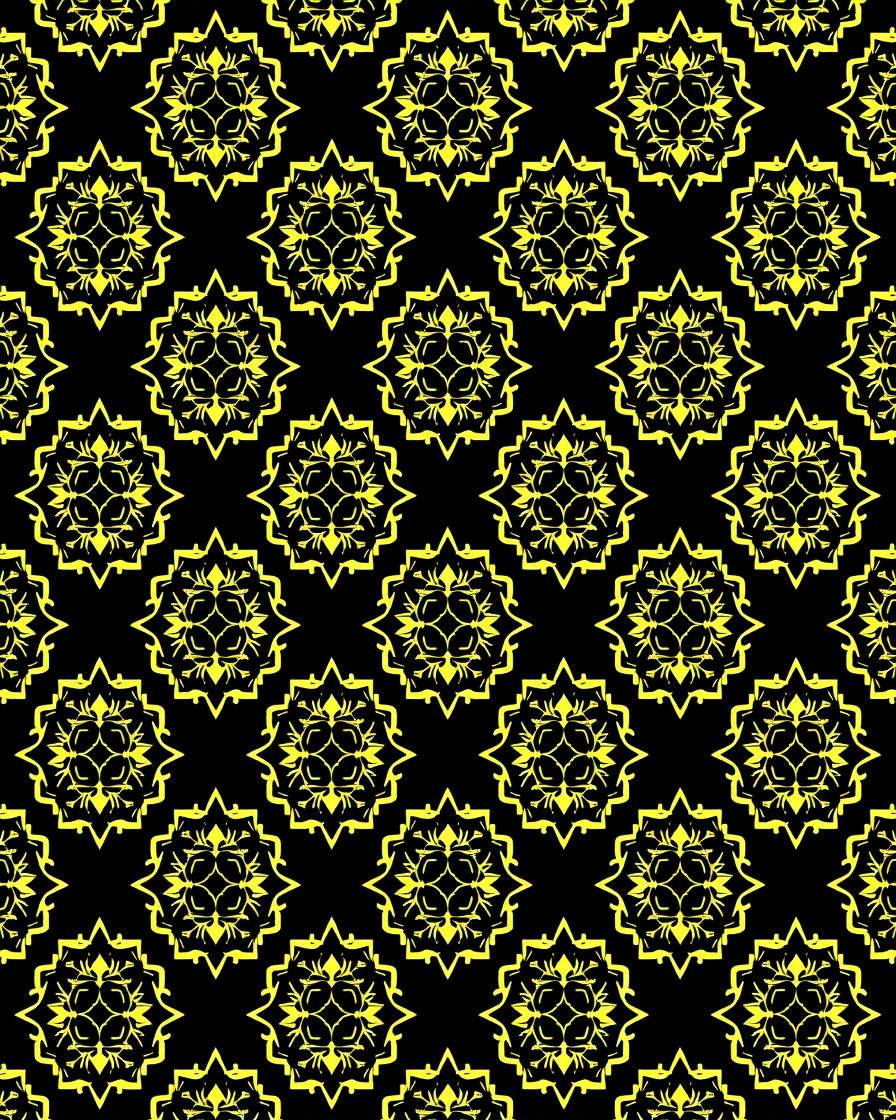 Mandala Yellow Black Repeating Medallion Rug