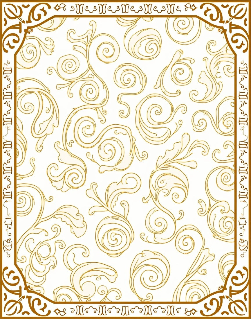 Golden Scrollwork Vine Pattern Rug