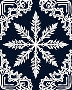White Floral Mandala Pattern on Navy Rug
