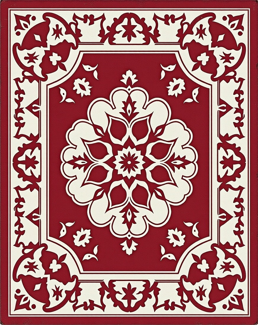 Rich Red Floral Medallion Design Rug