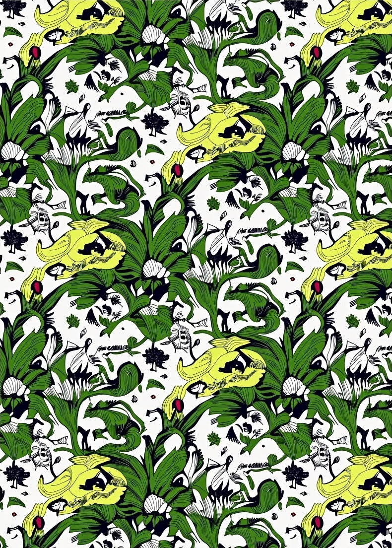 Bold Green Yellow Floral Illustration Rug