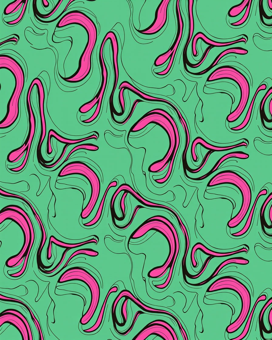 Abstract Swirls Pink Green Pattern Rug