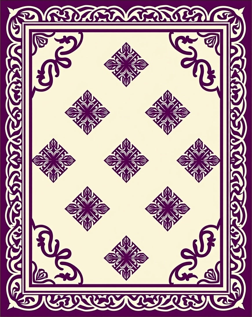 Intricate Diamond Floral Border Design Rug