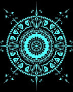 Intricate Aqua Medallion Tribal Design Rug