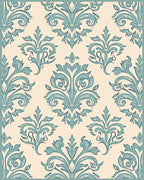 Elegant Teal Damask Floral Pattern Rug
