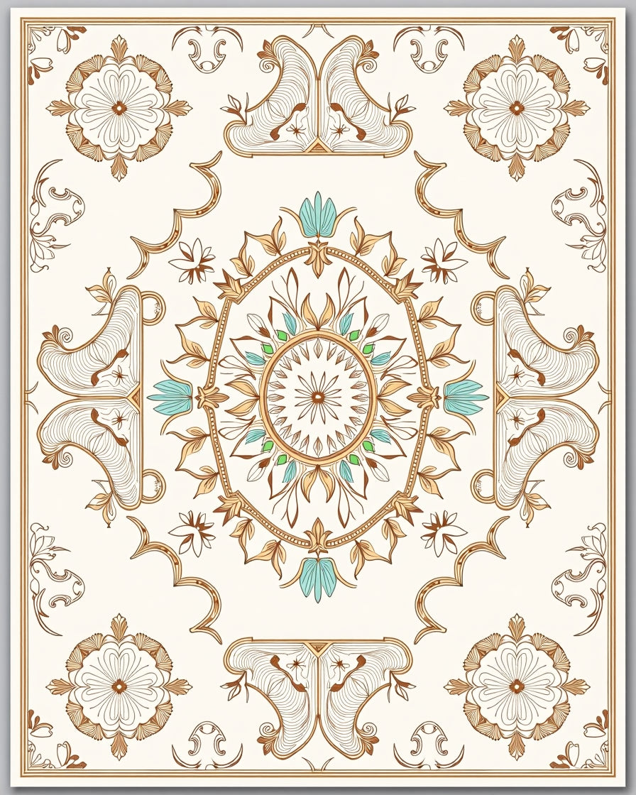 Ornate Geometric Floral Linework Rug