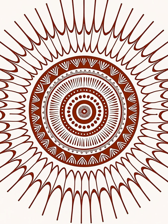 Round Ethnic Sunburst Pattern Rug