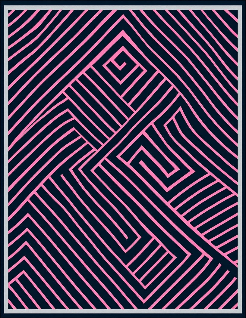 Pink Lines Geometric Maze Rug
