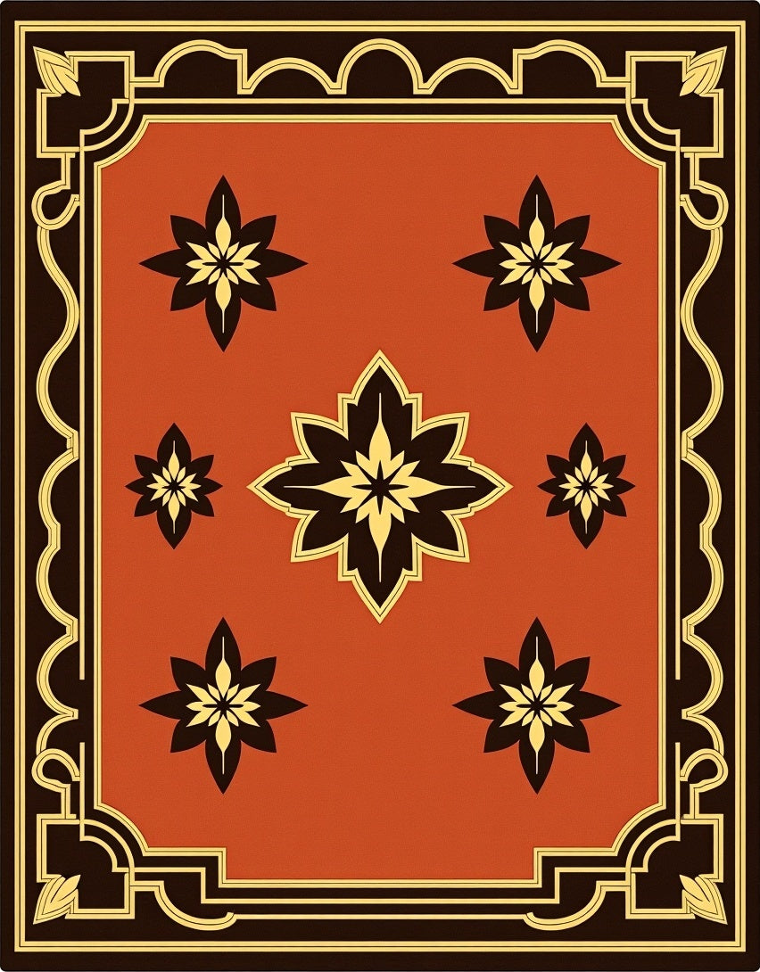 Warm Terracotta Floral Motif Rug