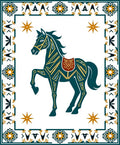 Dark Blue Horse Geometric Border Design Rug