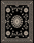 Classic Black Floral Sunburst Border Rug