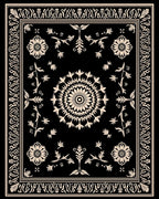 Classic Black Floral Sunburst Border Rug