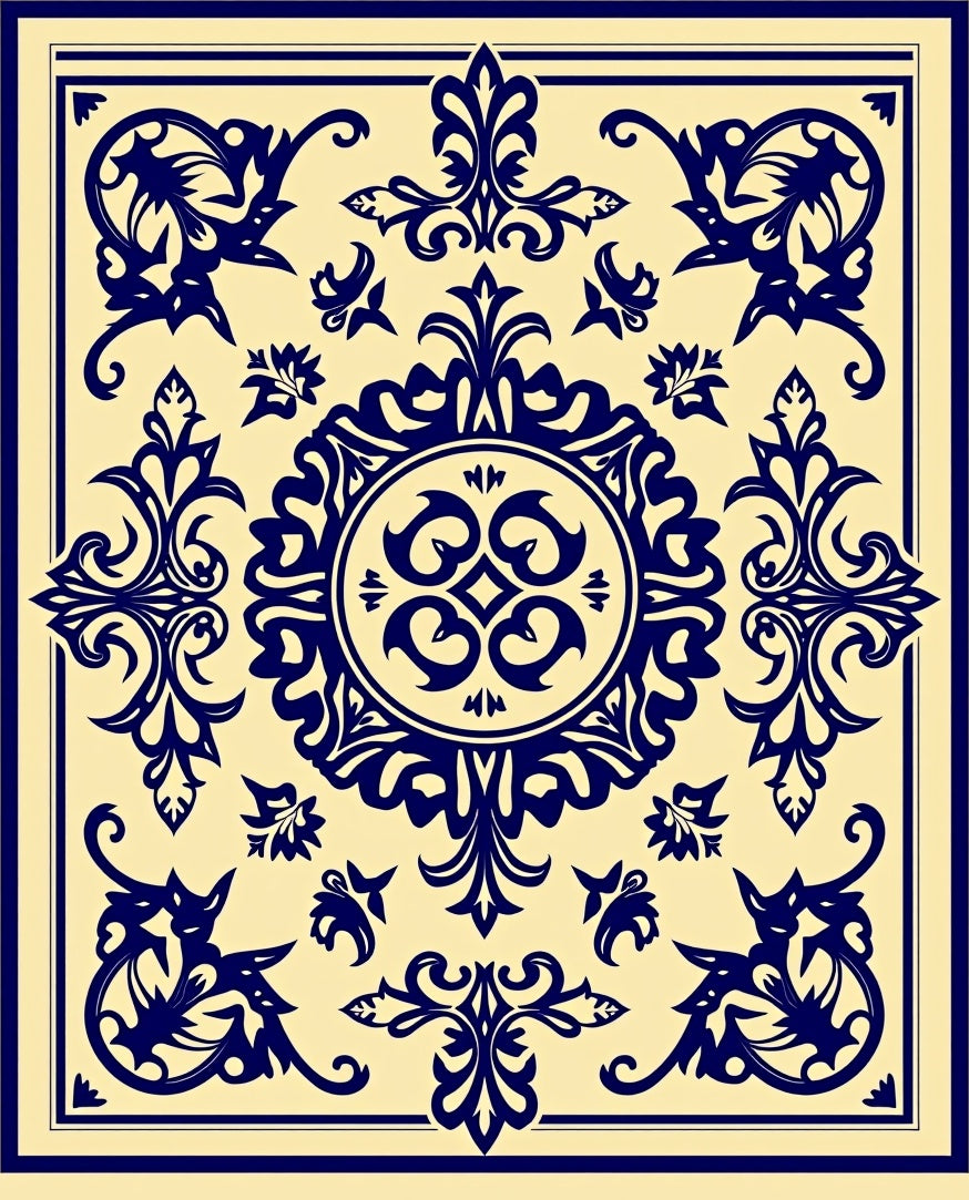 Classic Blue Floral Mandala Design Rug