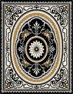 Ornate Floral Black Gold Cream Rug
