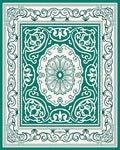 Green Floral Medallion Border Pattern Rug
