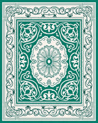 Green Floral Medallion Border Pattern Rug