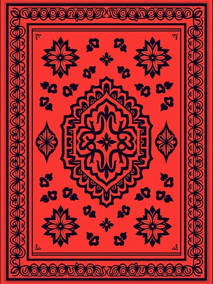 Bold Red Floral Medallion Design Rug