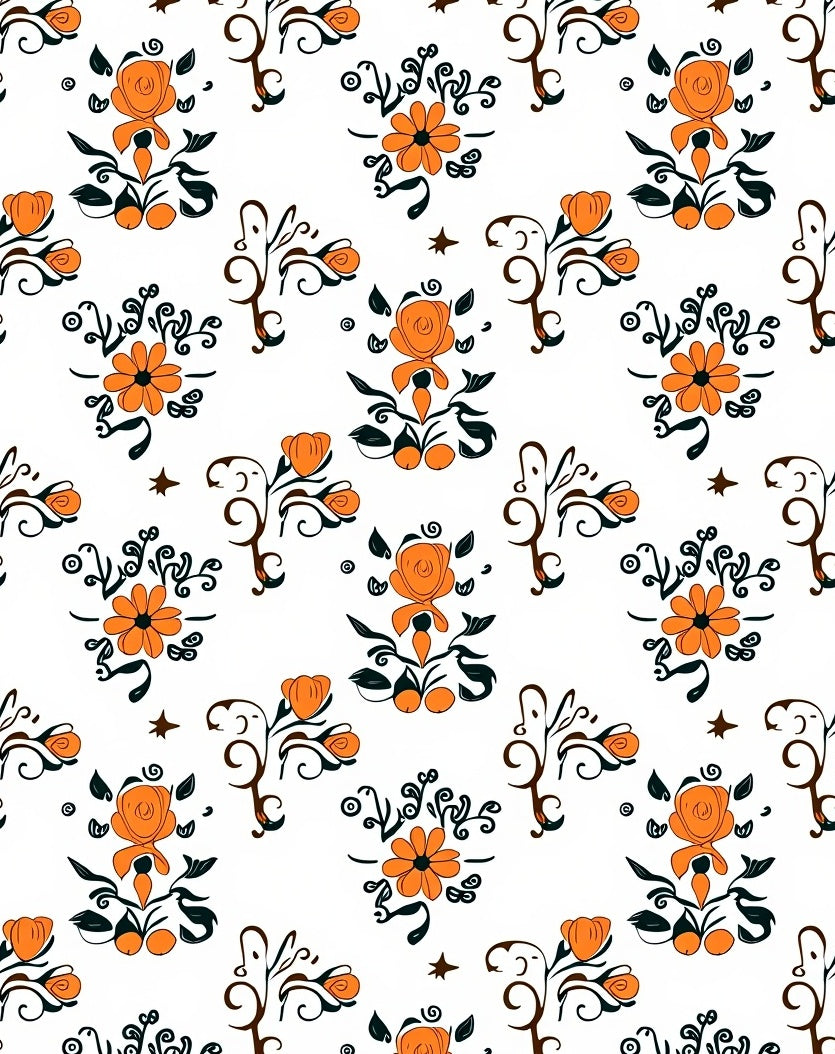Orange Floral Whimsical Pattern Rug