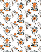 Orange Floral Whimsical Pattern Rug