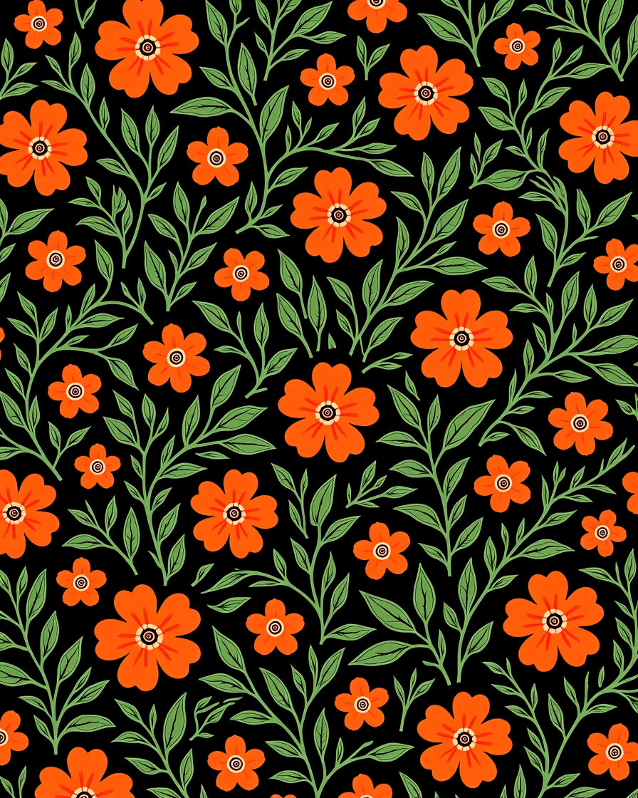 Orange Floral Vine Pattern Rug