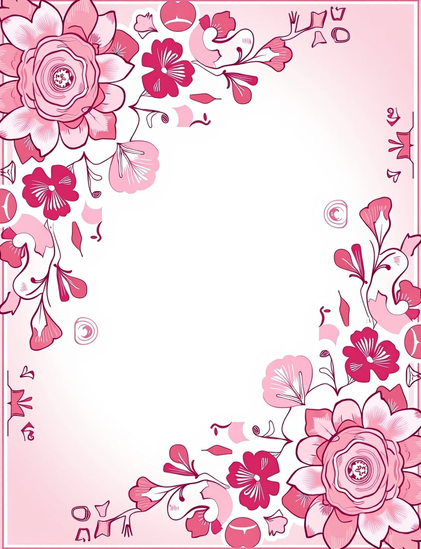 Pink Blooming Floral Sketch Pattern Rug