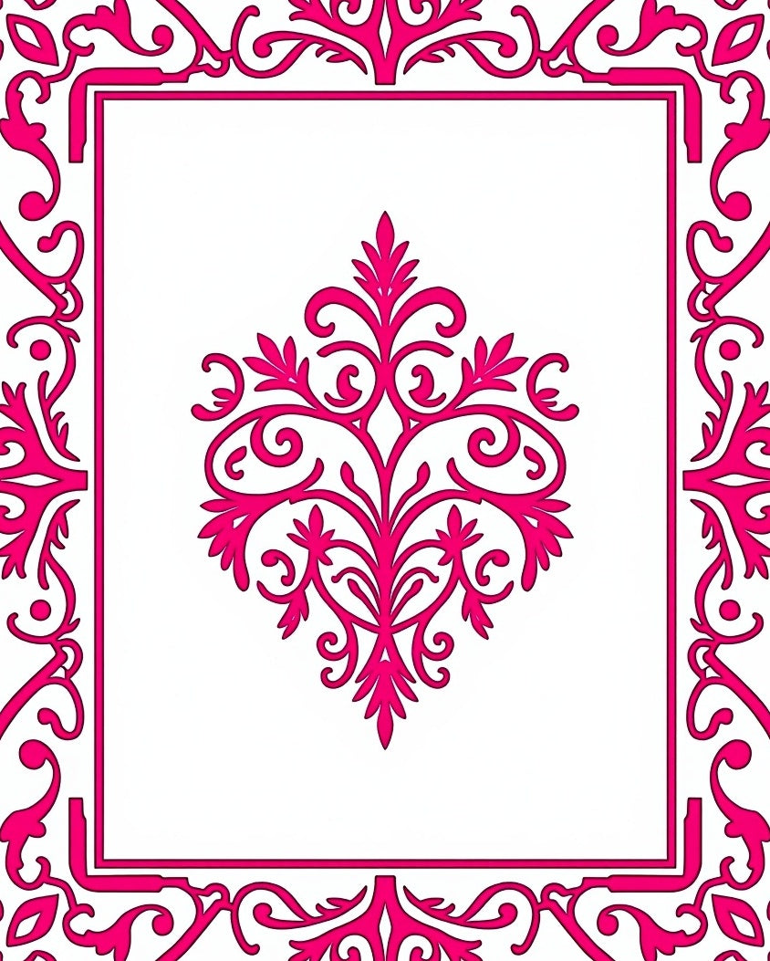 Ornate Pink Floral Damask Design Rug