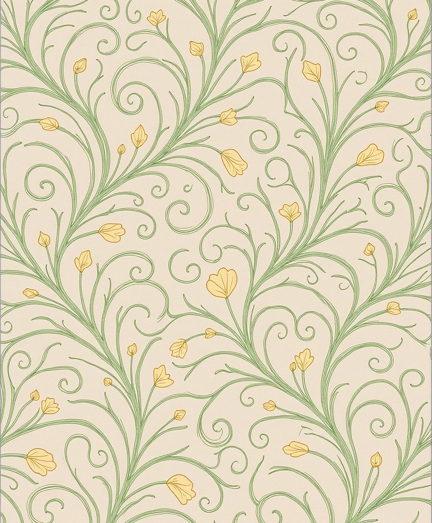 Delicate Yellow Floral Swirl Pattern Rug