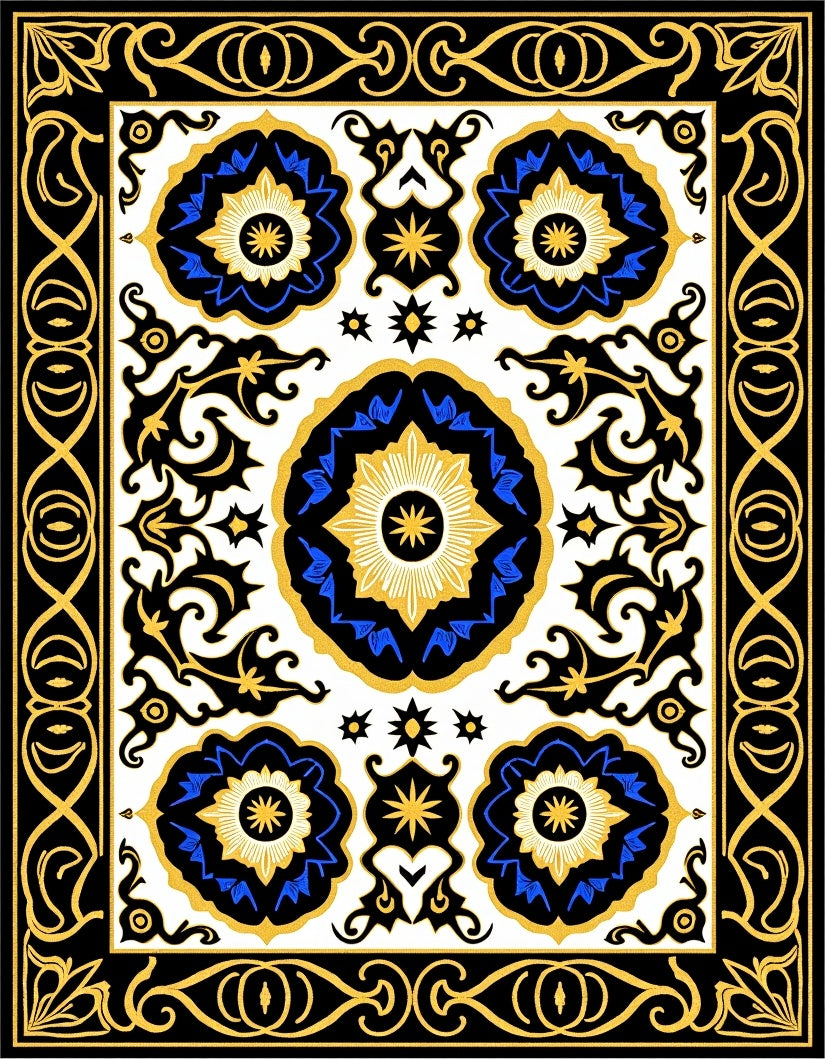 Ornate Floral Patterned Gold Rug