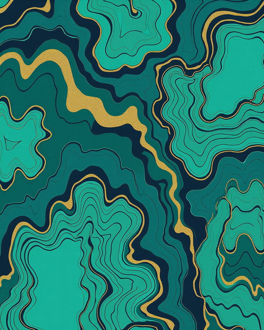 Emerald Waves With Gold Veins Rug