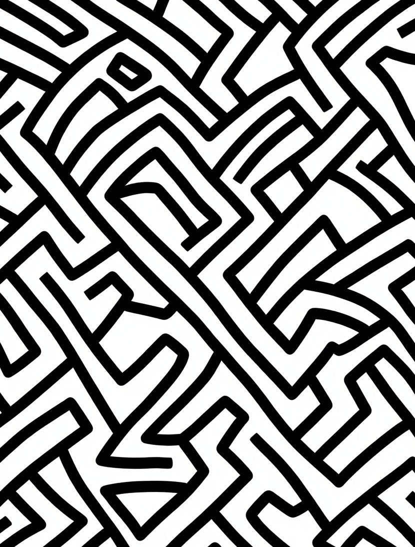 Abstract Black White Interlocking Lines Rug