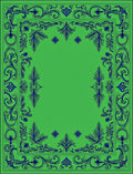 Ornate Green and Blue Scroll Pattern Rug