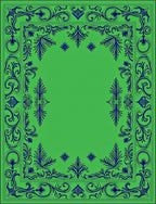 Ornate Green and Blue Scroll Pattern Rug