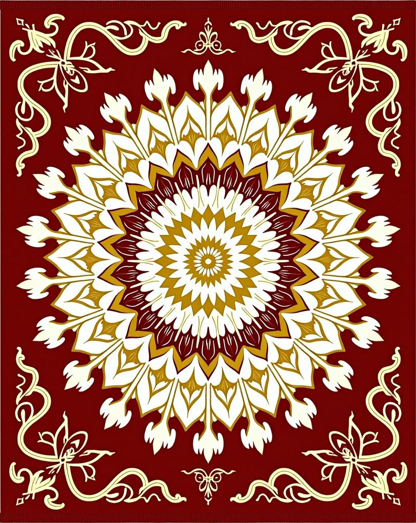 Red Floral Medallion Pattern Rug