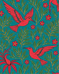 Red Humminbirds Floral Teal Pattern Rug
