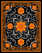 Orange Floral Black Whimsical Pattern Rug