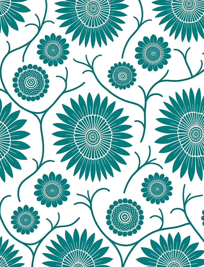 Teal Floral Patterned Decorative Rug