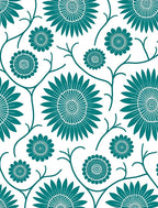 Teal Floral Patterned Decorative Rug