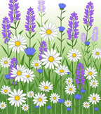 Floral Meadow Daisy Lavender Design Rug